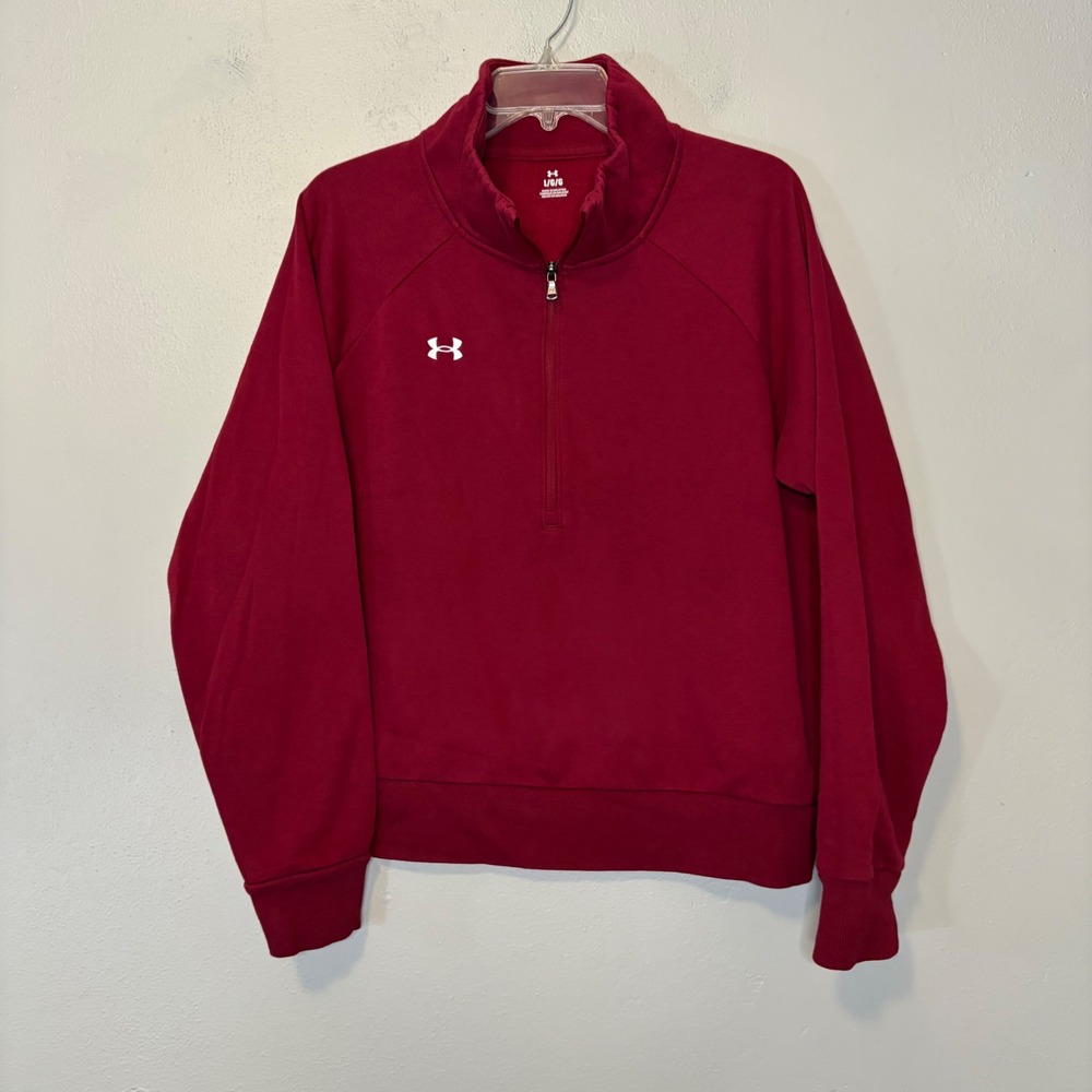 Under Armour Womens L Maroon Red Rival Fleece Quarter Zip Pullover Sweatshirt